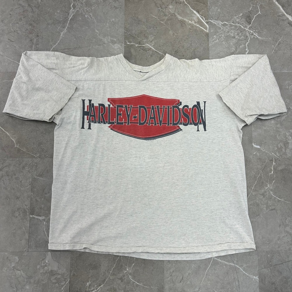90s Vintage Harley Davidson Graphic Tee Mens XL Baseball Sleeve 3/4 Heather